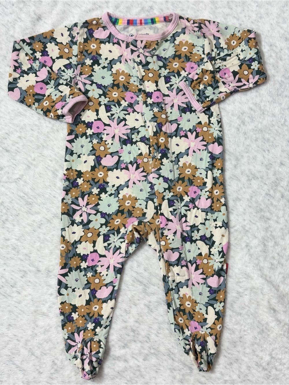 Magnetic Me Off-White Pastel Pink Purple Floral Footie 0-3M Baby Girl Modal
